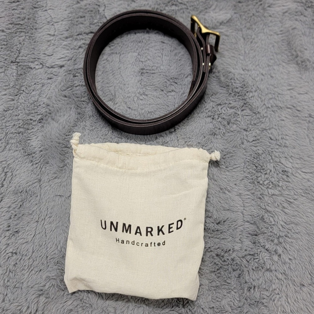 Unmarked 7 Lucky Belt Mens 36 Brown Cowhide Leather Dress Brass Buckle Huckberry